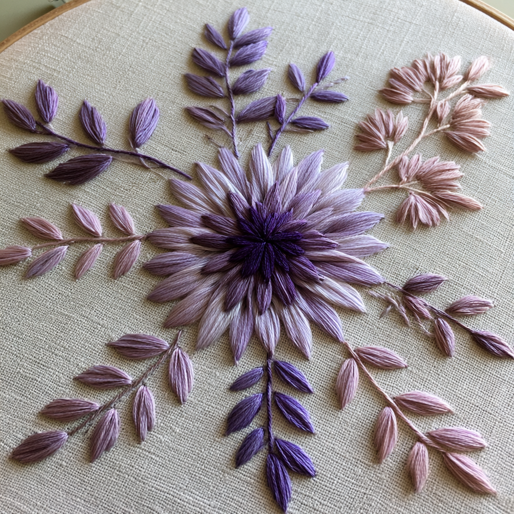 Pattern Weaving | Seeing the Connections Purple and blush threads woven into a floral pattern