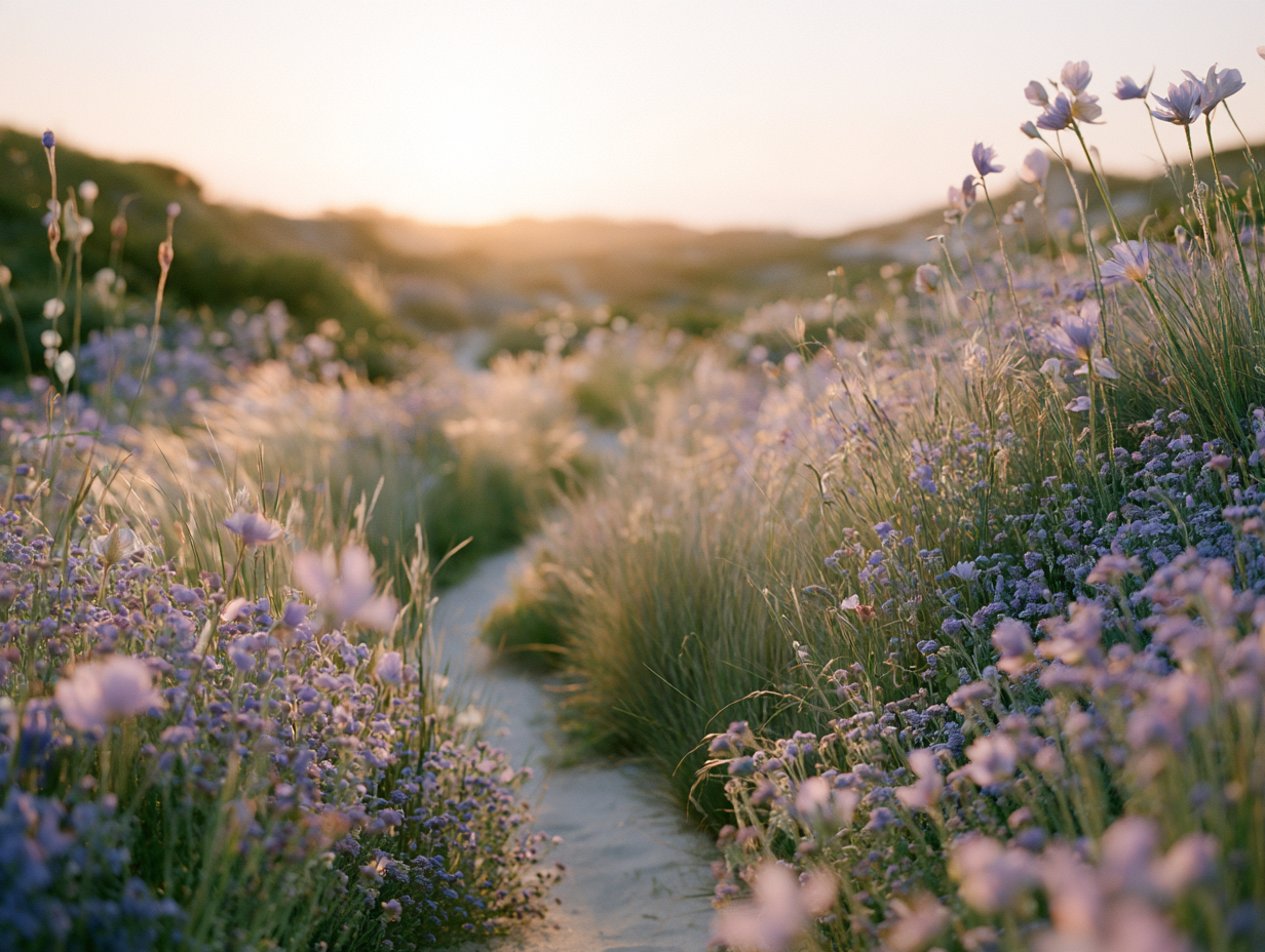 Ways to Work Together | A Place to Begin Winding path through purple wildflowers in warm morning light