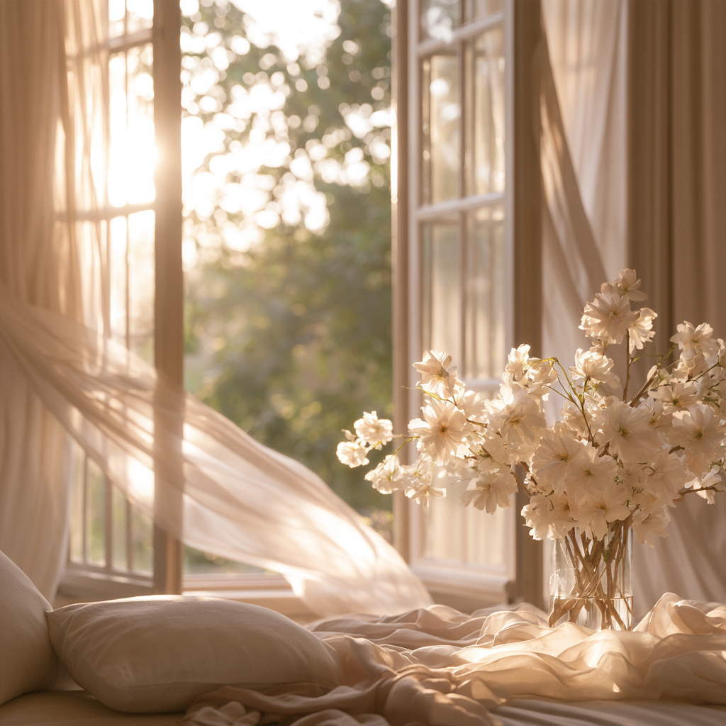 Why Do I Feel Stuck When Nothing Is Actually Wrong? Open window with soft curtains moving in the breeze and warm sunlight filling a peaceful room.